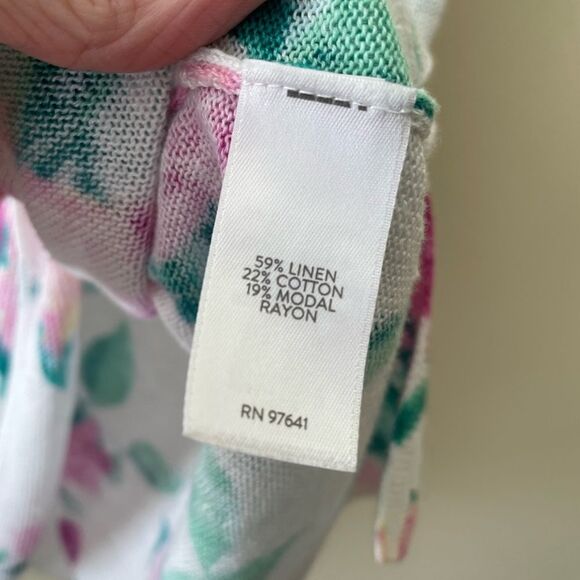 J Jill Floral Linen Blend Sweater Pink Green Size Large 3/4 Sleeve Flowy - Picture 8 of 8